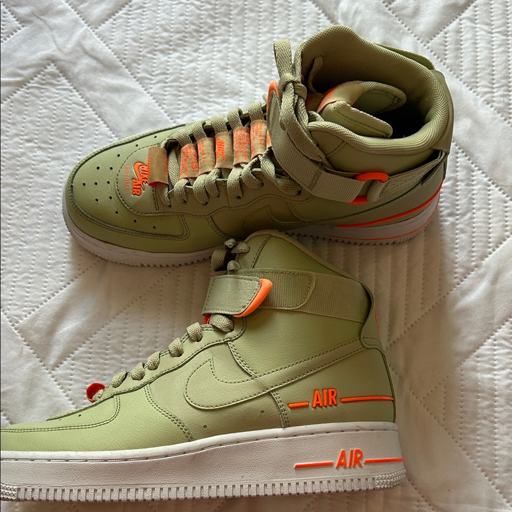 Nike Air Force One olive aura High-Top Sneakers in Green and Orange. basketball - Picture 10 of 15